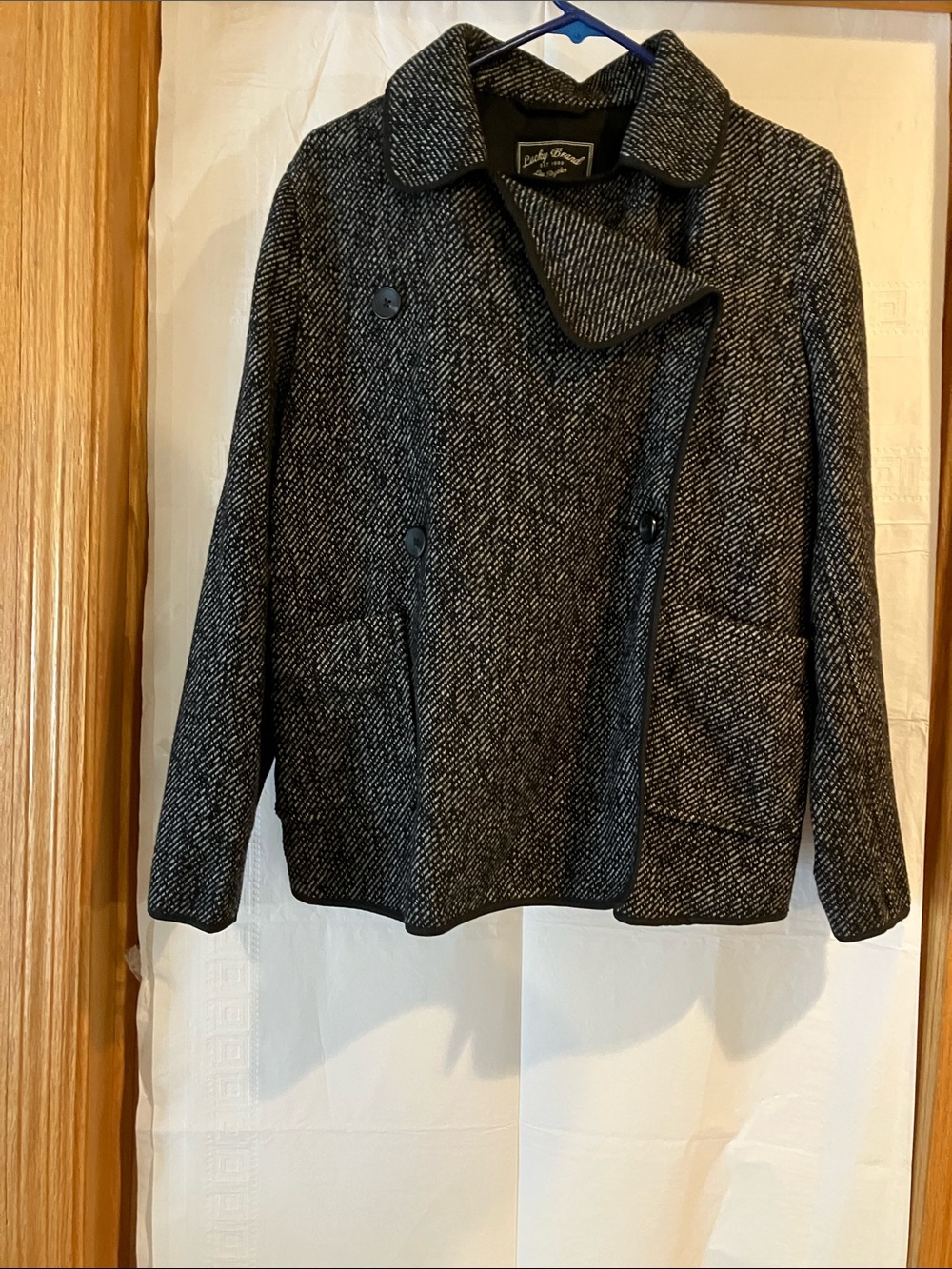 Lucky Brand Women’s M Drape Wool Blend Black Herringbone Jacket